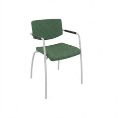 Stoel 4 poots frame met armleggers, witte frame met groene stoffering.