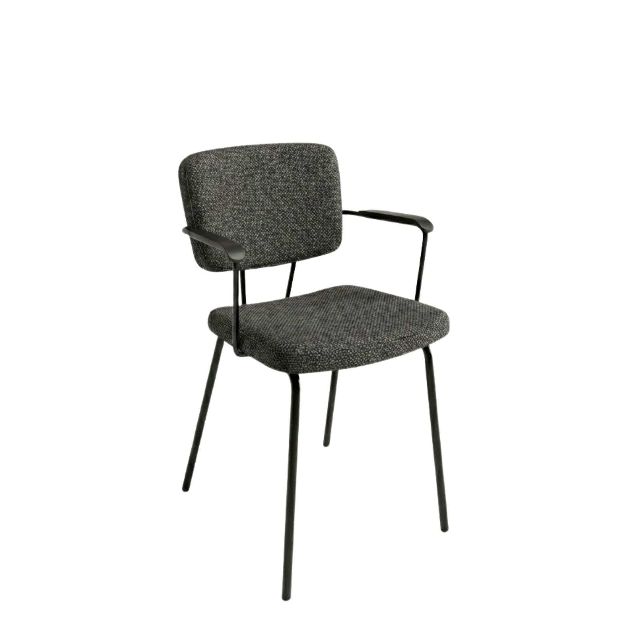 Stoel met armleuningen met zwart frame en zwarte stof