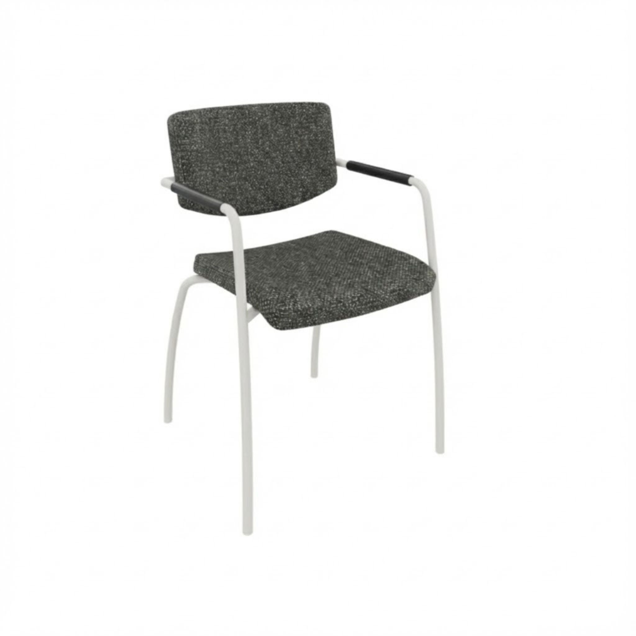 Stoel 4 poots frame met armleggers, wit frame met blauwe zwarte.