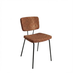 Stoel zonder armleuning met zwart frame en bruine stoffering