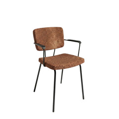 Stoel met armleuningen met zwart frame en bruine stof