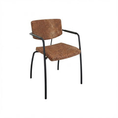 Stoel 4 poots frame met armleggers, zwart frame met bruine stoffering.