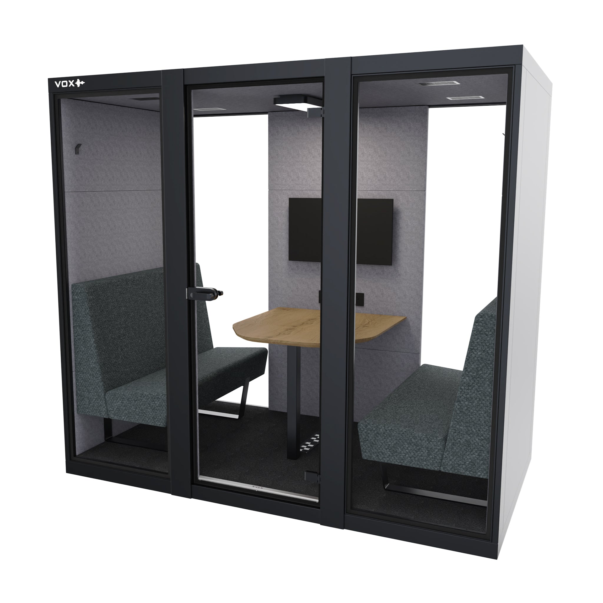 Akoestische-Vergaderruimte-Voorraad-Model-VOX301-Zwart-4-personen-vergaderbox