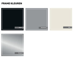 Frame kleuren, zwart, aluminium, wit, chroom