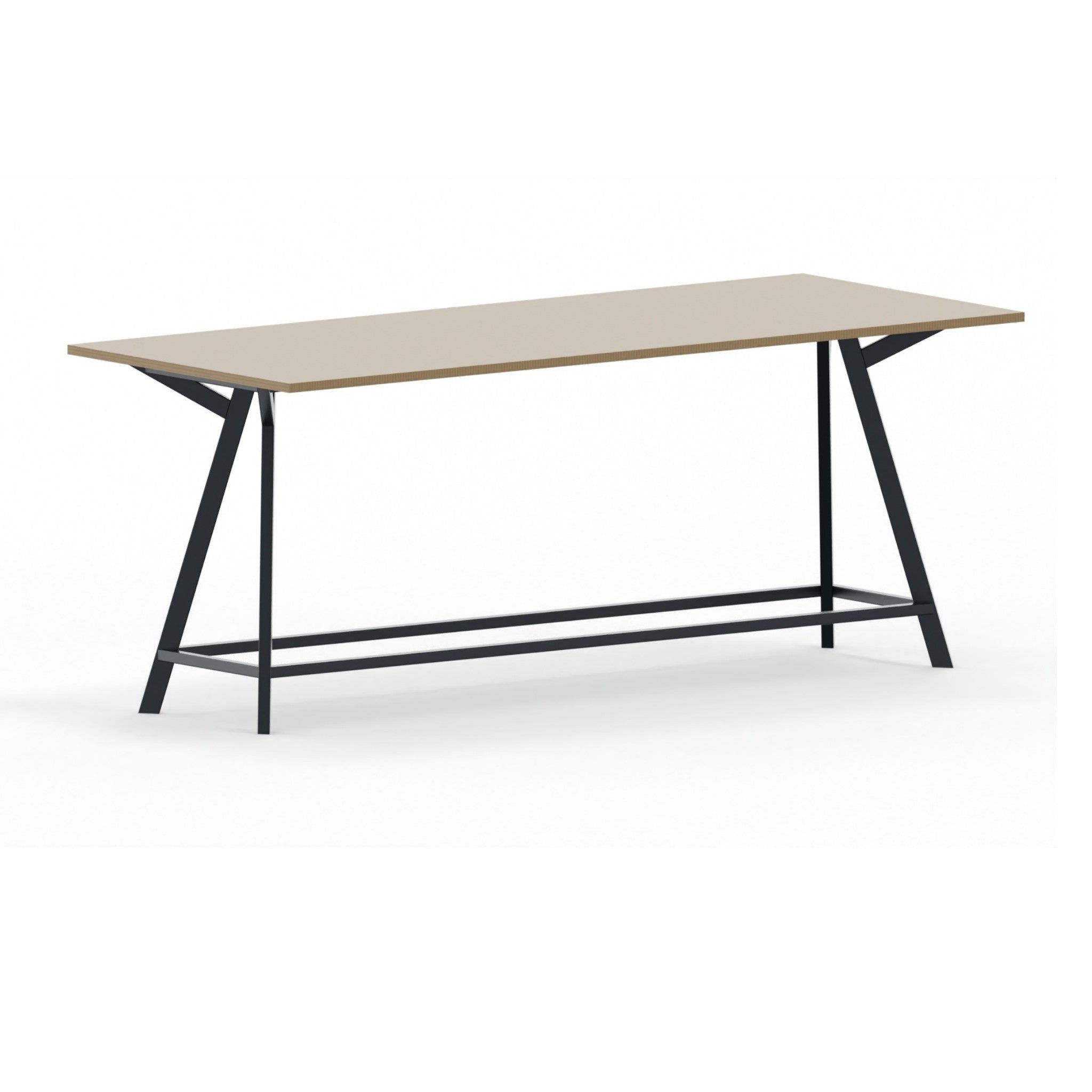 Hoge vergadertafel recht zwart met houten blad