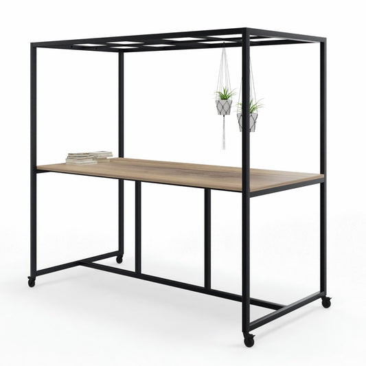 Move_hoge_bespreek-_en_lunchtafel_met_rooster_dakelement_op_wielen 240cm breed x 100cm diep x 110cm hoog