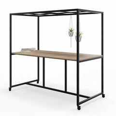 Move_hoge_bespreek-_en_lunchtafel_met_rooster_dakelement_op_wielen 240cm breed x 100cm diep x 110cm hoog