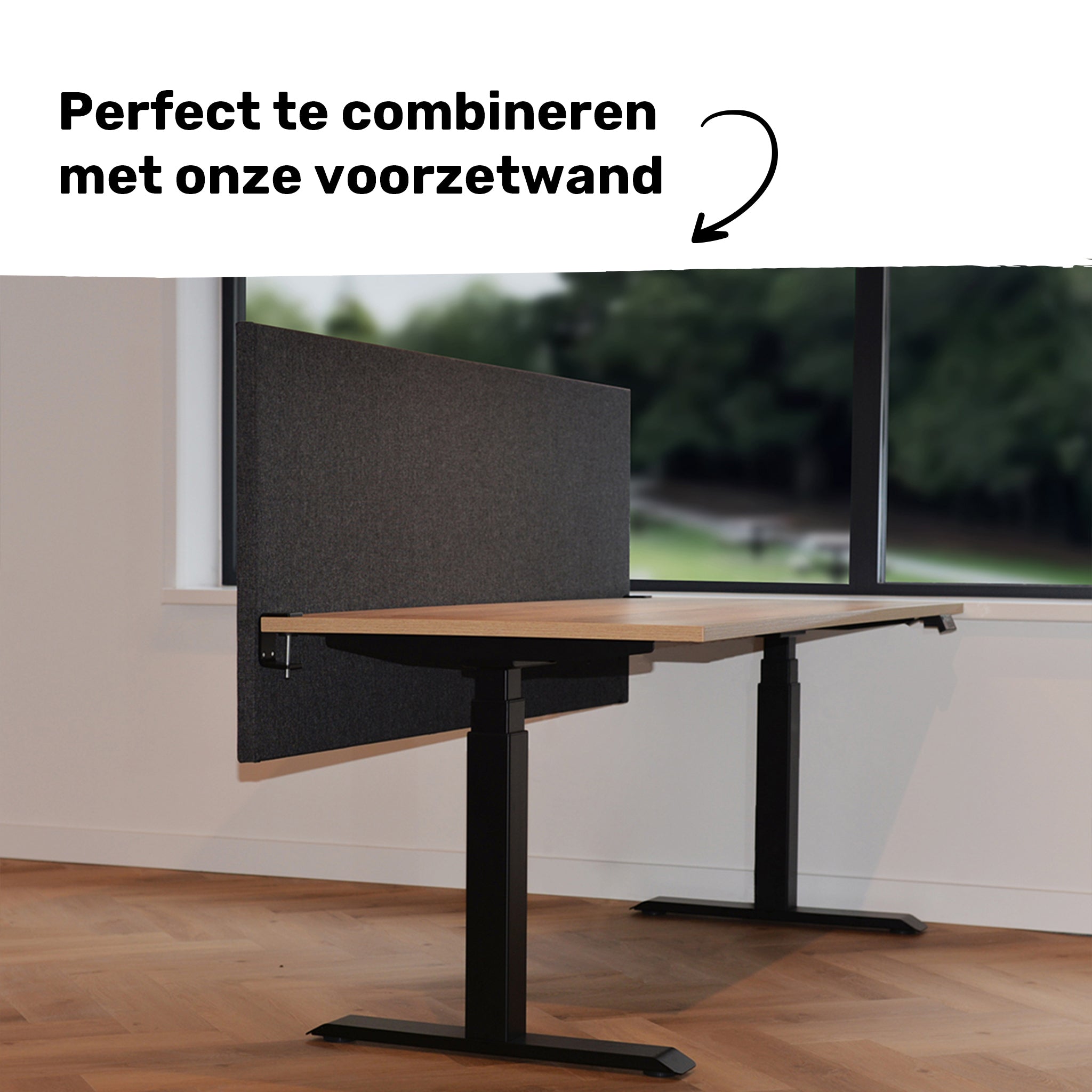 N-Single NPR zit-sta bureau 1 persoons werkplek zwart inclusief tafelblad akoestisch bureauscherm