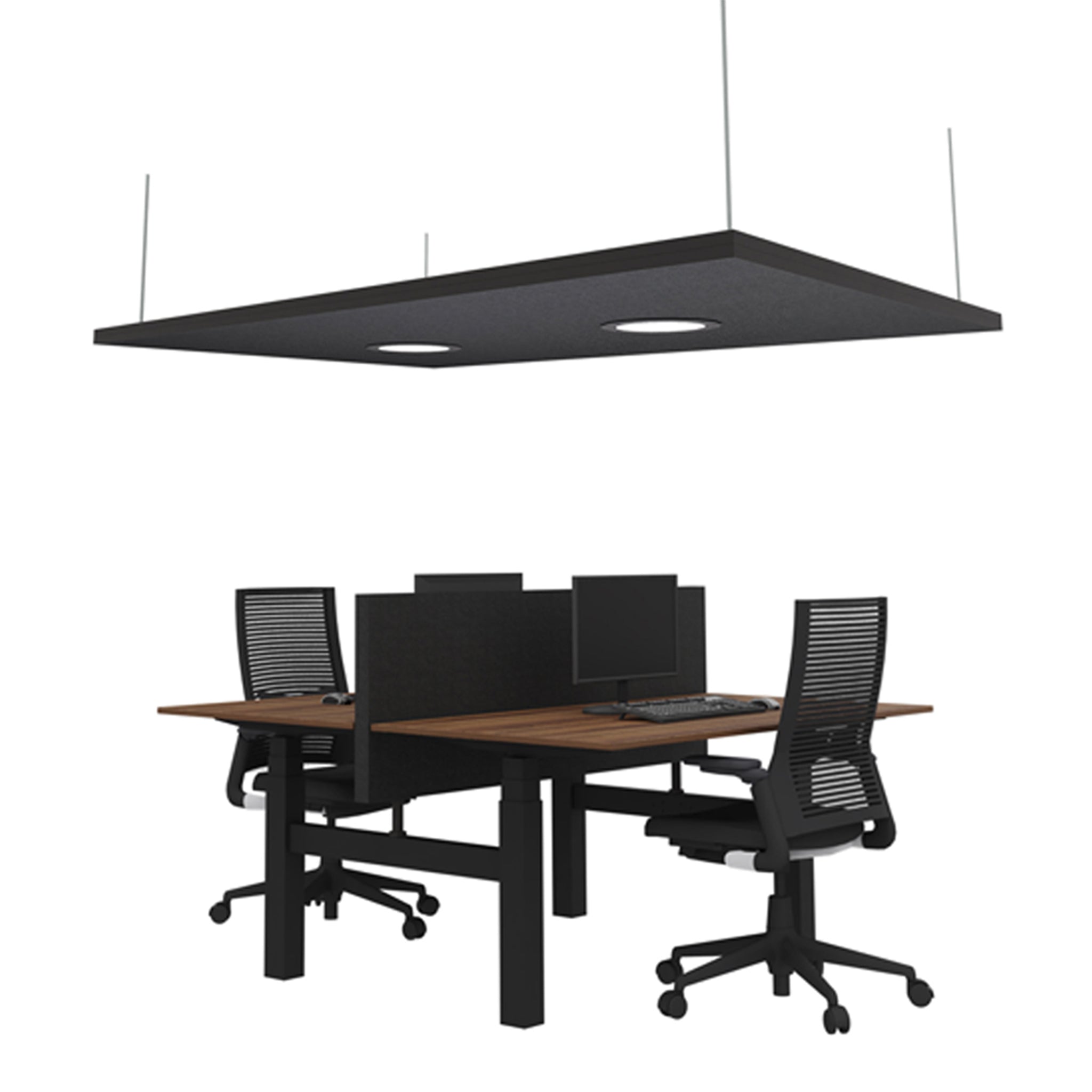 Akoestische plafondpaneel verlichting boven werkplek kantoor