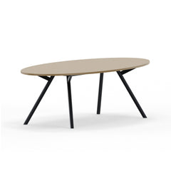 Vergadertafel ellips vorm zwarte poot houten blad