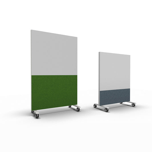 Akoestische whiteboard half verrijdbaar.