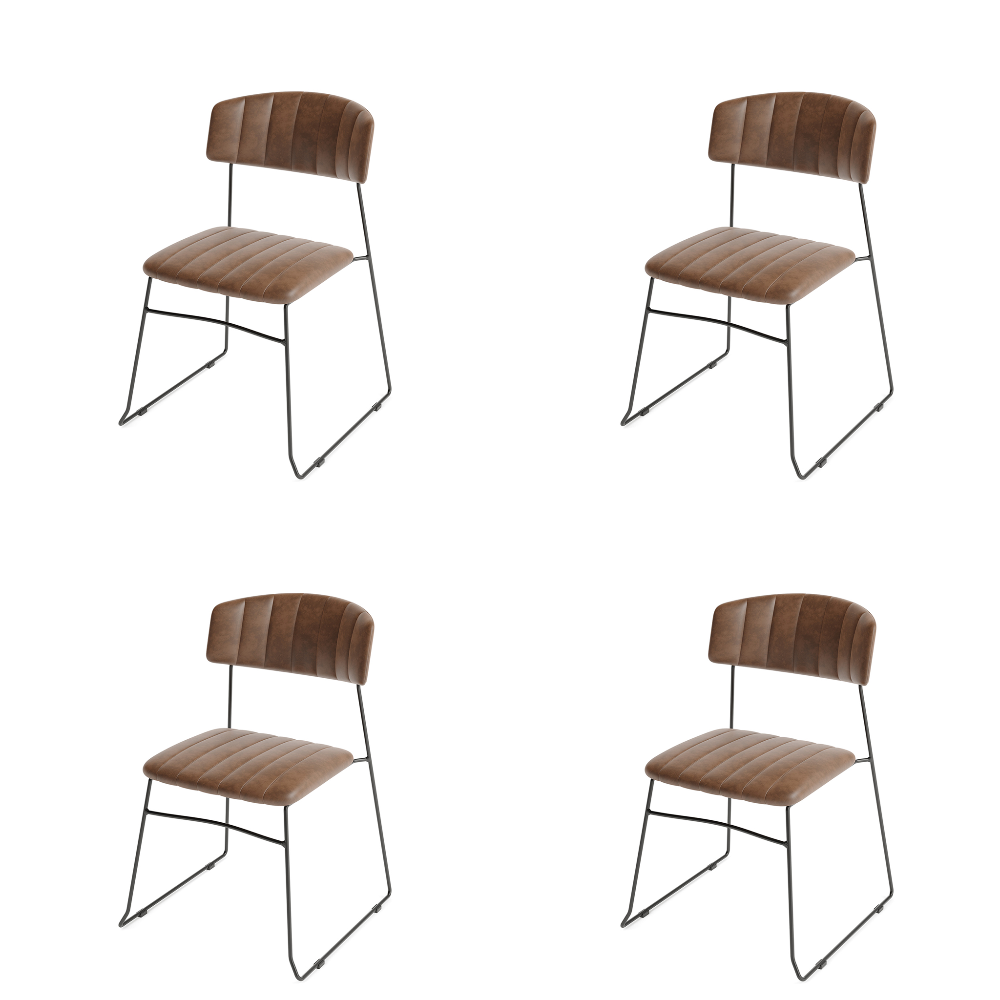 Stoel Mundo Kunstleer bruin set van 4 stuks
