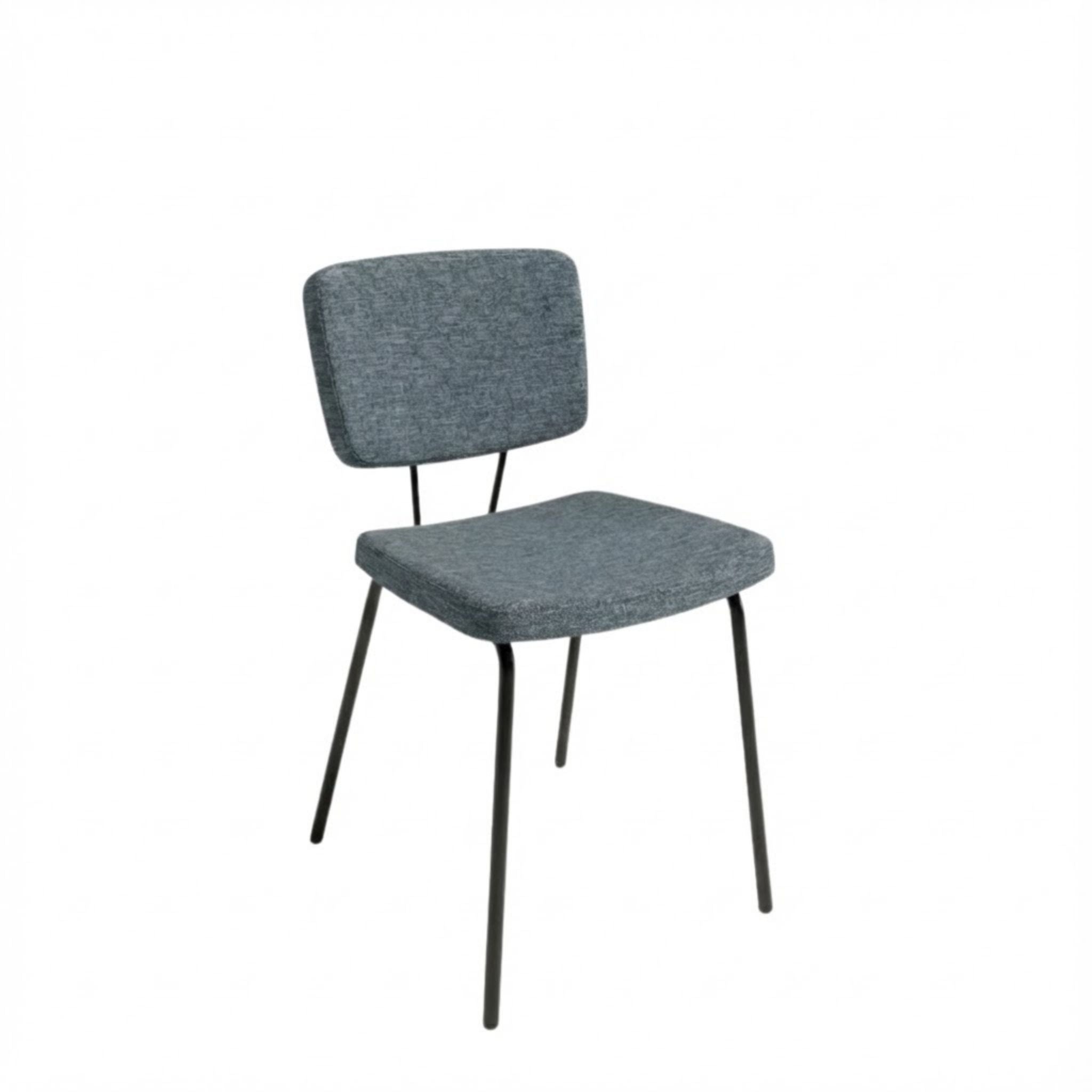 Stoel zonder armleuning met zwart frame en blauwe stoffering 