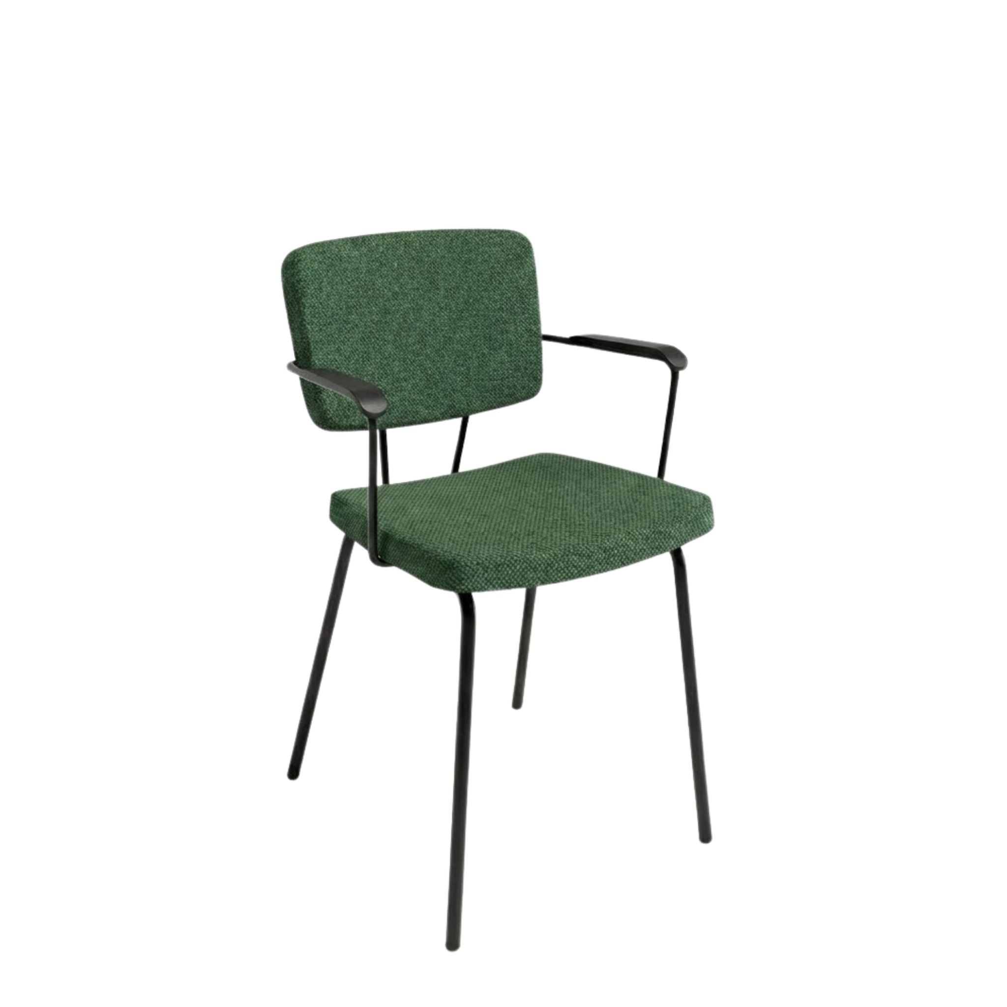 Stoel met armleuningen met zwart frame en groene stof