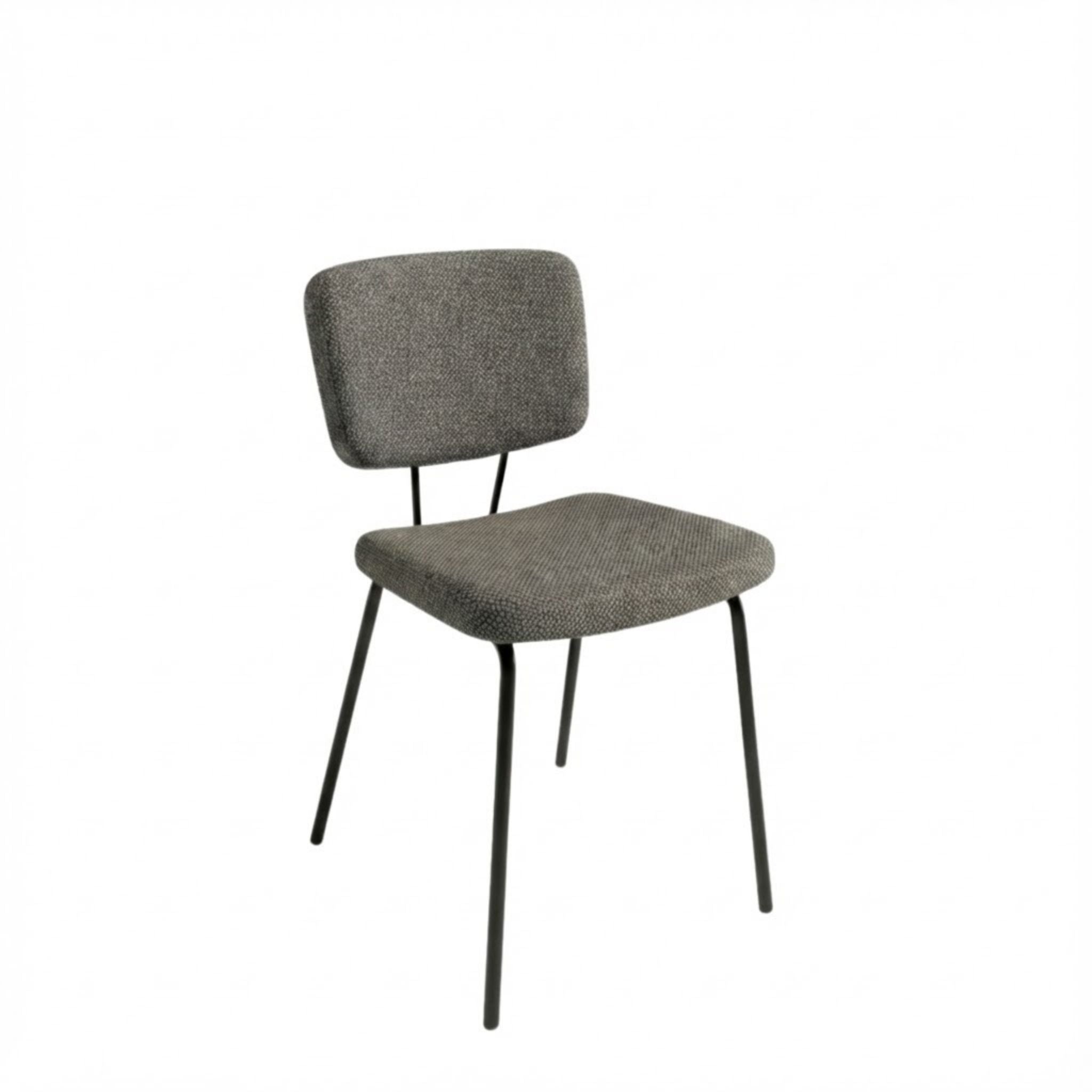 Stoel zonder armleuning met zwart frame en grijze stoffering 