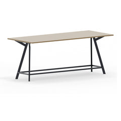 Hoge vergadertafel recht zwart met houten blad