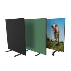 Akoestische afscheiding, roomdivider in verschillende kleuren en printdoek.
