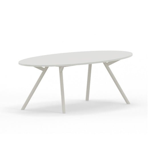 Vergadertafel ellipsvorm witte poot wit blad