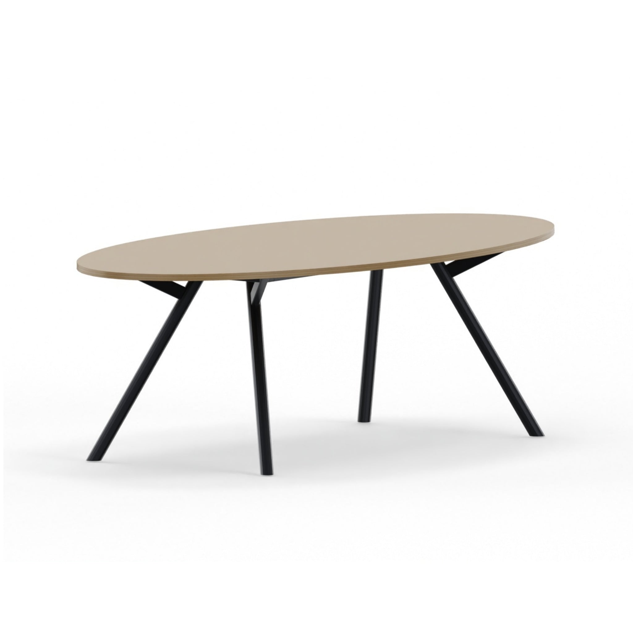 Vergadertafel ellips vorm zwarte poot houten blad