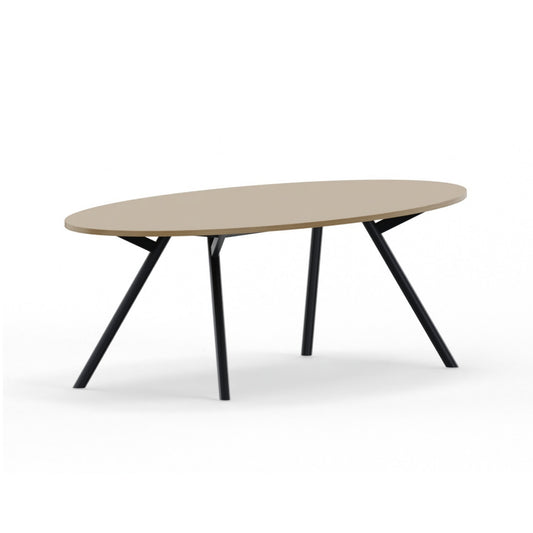 Vergadertafel ellips vorm zwarte poot houten blad